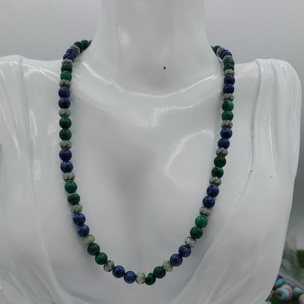 Lapis Chrysocolla And Leafy Quartz Necklace 16 Inch N3924